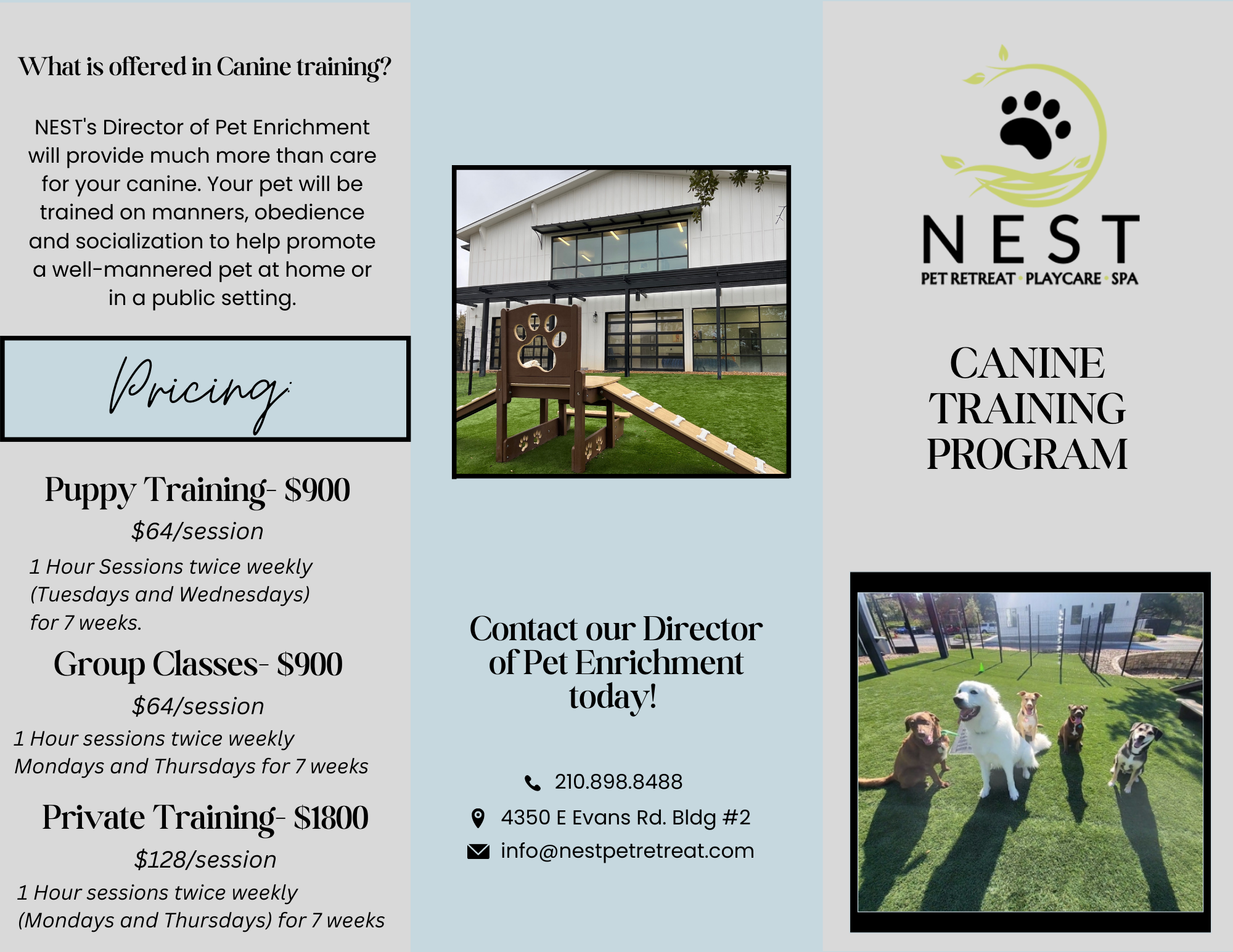 NEST Dog Training Brochure Page 1